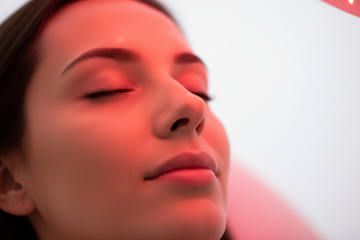 led phototherapy treatment with the red light nothing in the background
