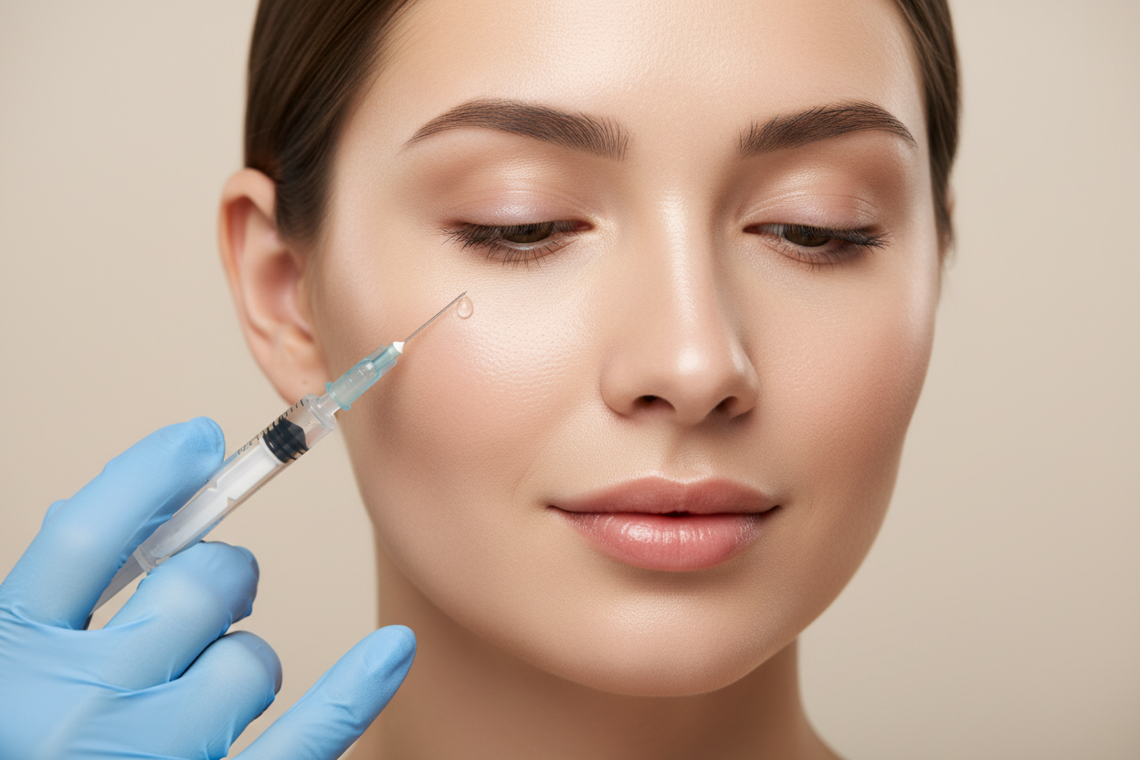 perfect face getting injectables nothing in the background