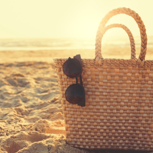 beach beauty bag essentials and Medik8 skincare tips for healthy skin.